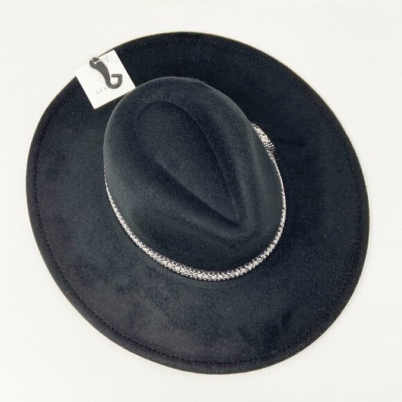 Black Wide Brim Rancher Style Hat - Picture 9 of 11
